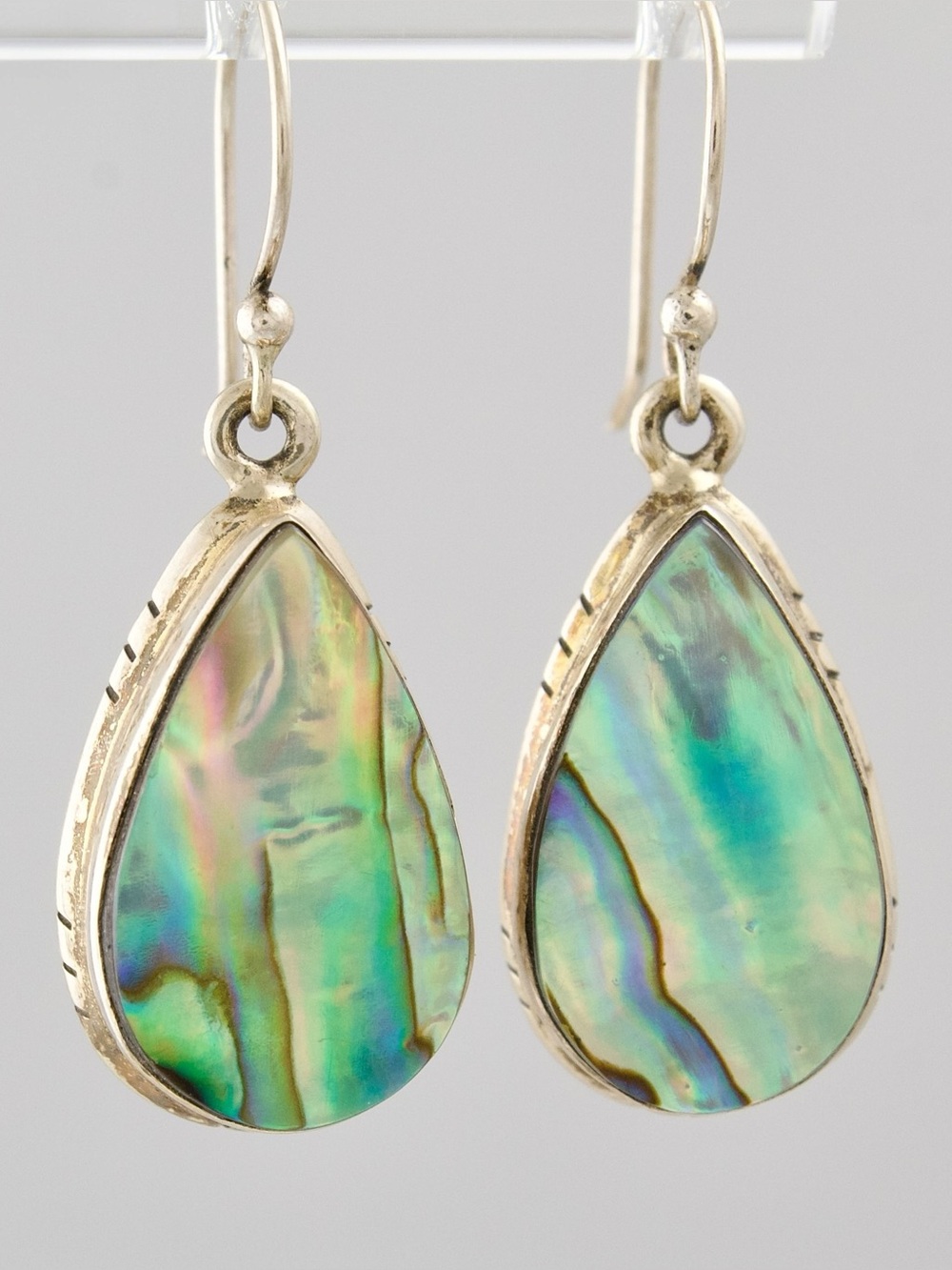 Vintage Southwestern Abalone Shell Sterling Silver Teardrop Earrings